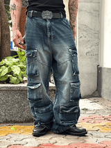 Distressed Denim Cargo Pants