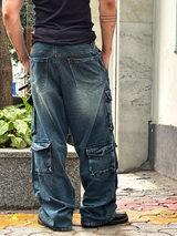 Distressed Denim Cargo Pants