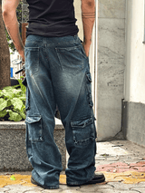 Distressed Denim Cargo Pants