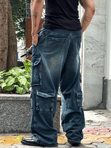 Distressed Denim Cargo Pants