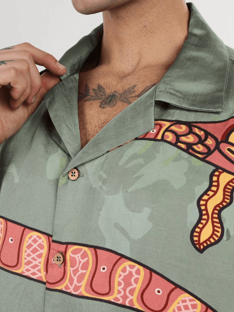 Nehebkau Cuban Shirt - White Cobra