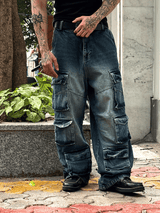 Distressed Denim Cargo Pants