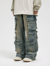 Distressed Denim Cargo Pants - White Cobra