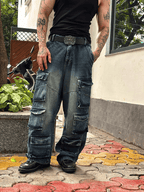 Distressed Denim Cargo Pants