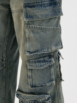 Distressed Denim Cargo Pants - White Cobra