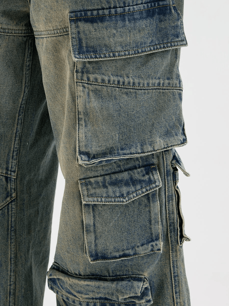 Distressed Denim Cargo Pants - White Cobra