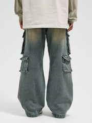 Distressed Denim Cargo Pants - White Cobra