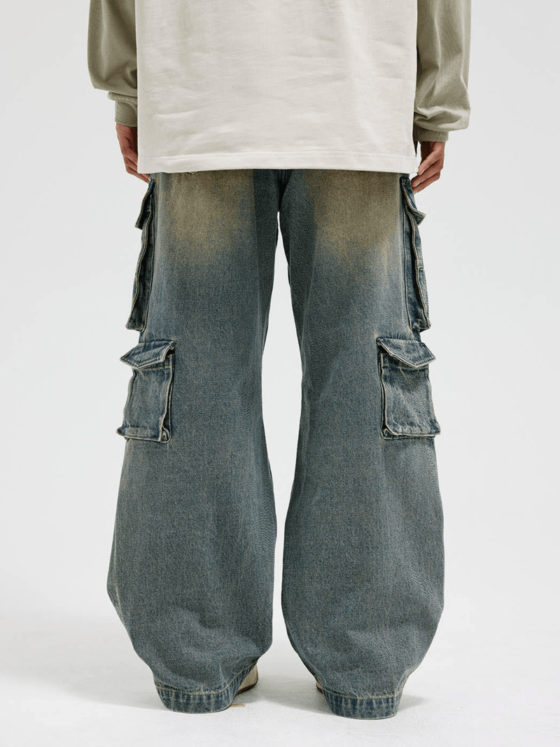 Distressed Denim Cargo Pants - White Cobra