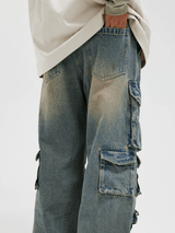 Distressed Denim Cargo Pants - White Cobra