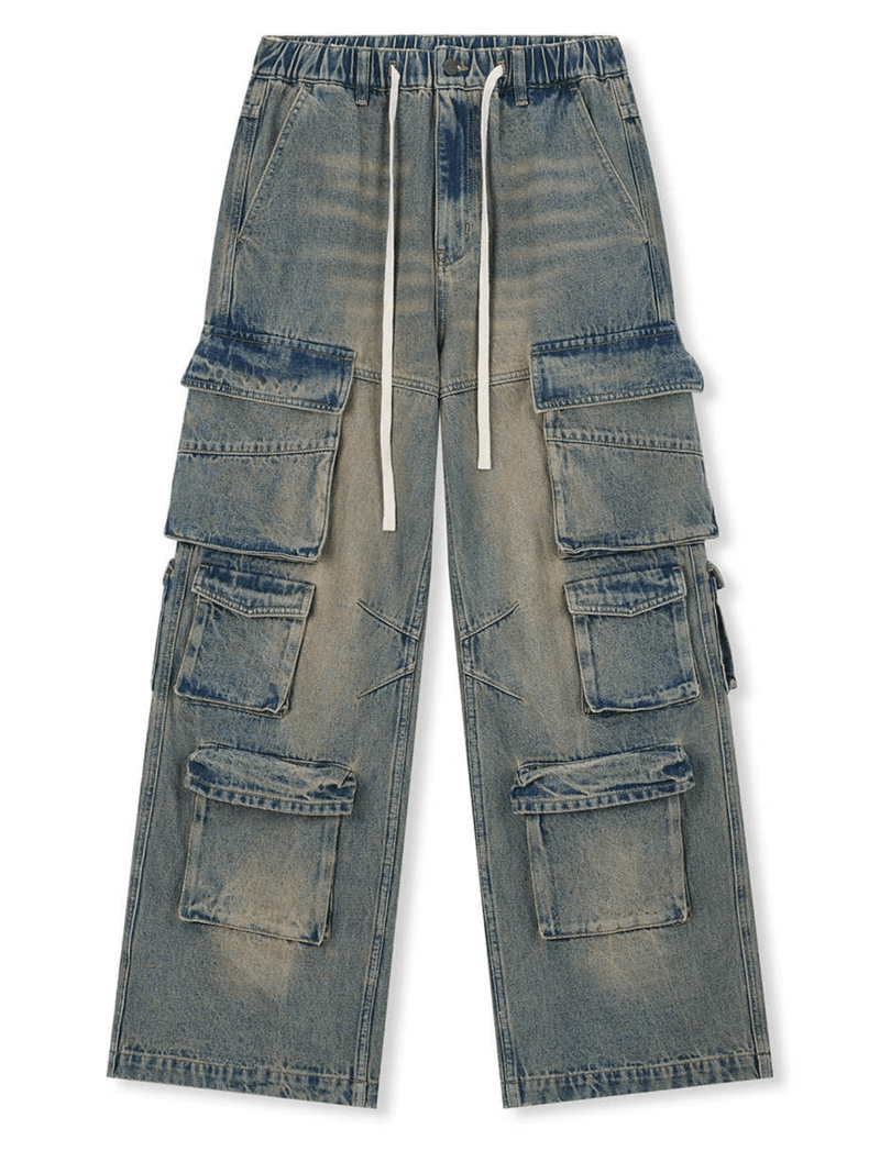 Distressed Denim Cargo Pants - White Cobra