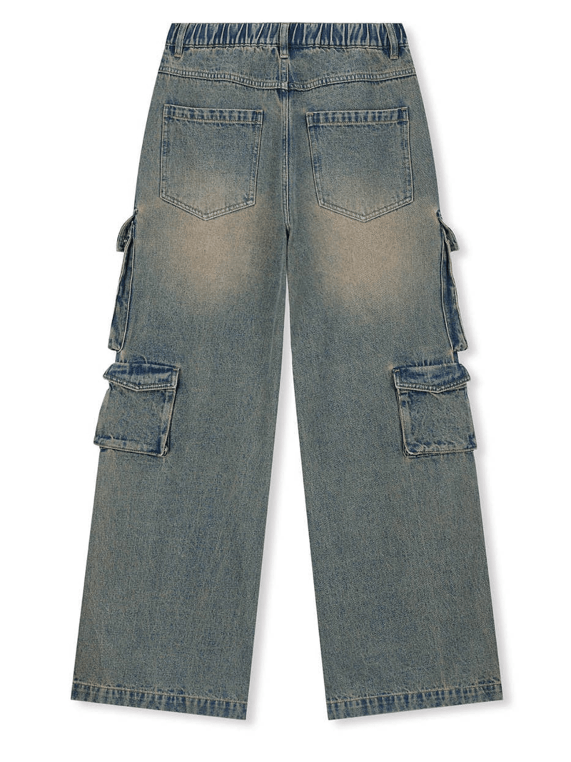 Distressed Denim Cargo Pants - White Cobra